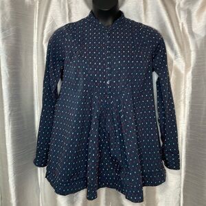 Tommy Hilfiger Heritage Denim Women’s XL Navy Red White Pleated Long Sleeve Top